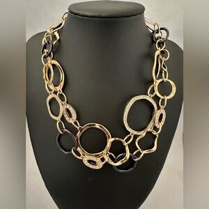 Premier Designs gold and black irregular link double strand necklace